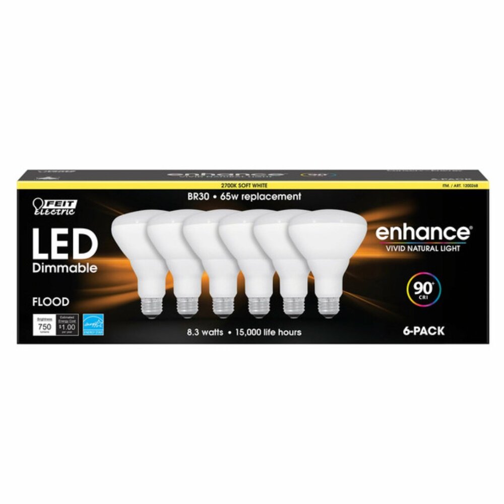 FEIT Electric LED Dimmable Flood Bulb, 65Watt,  6-pack